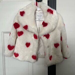 Janie and Jack Valentine hearts Faux fur jacket red white NWT